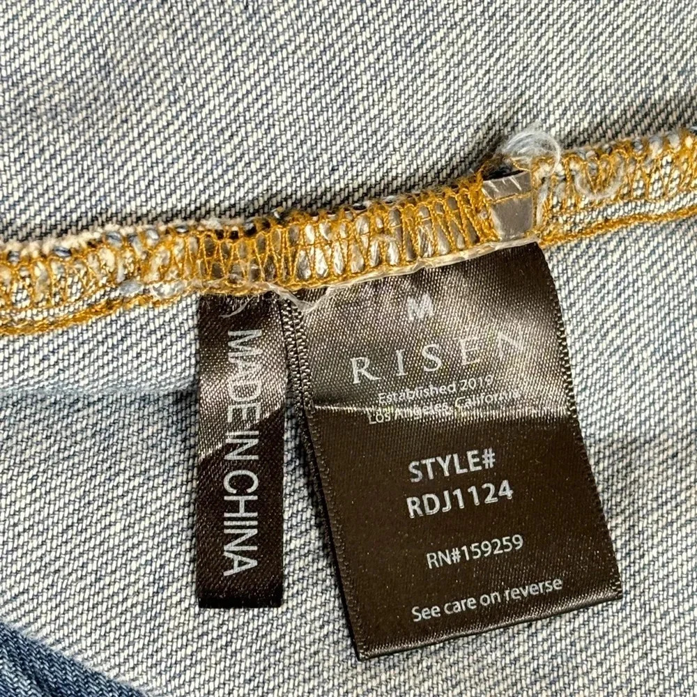 Risen Light Blue Distressed Denim Button-Down Shirt - Picture 4 of 5